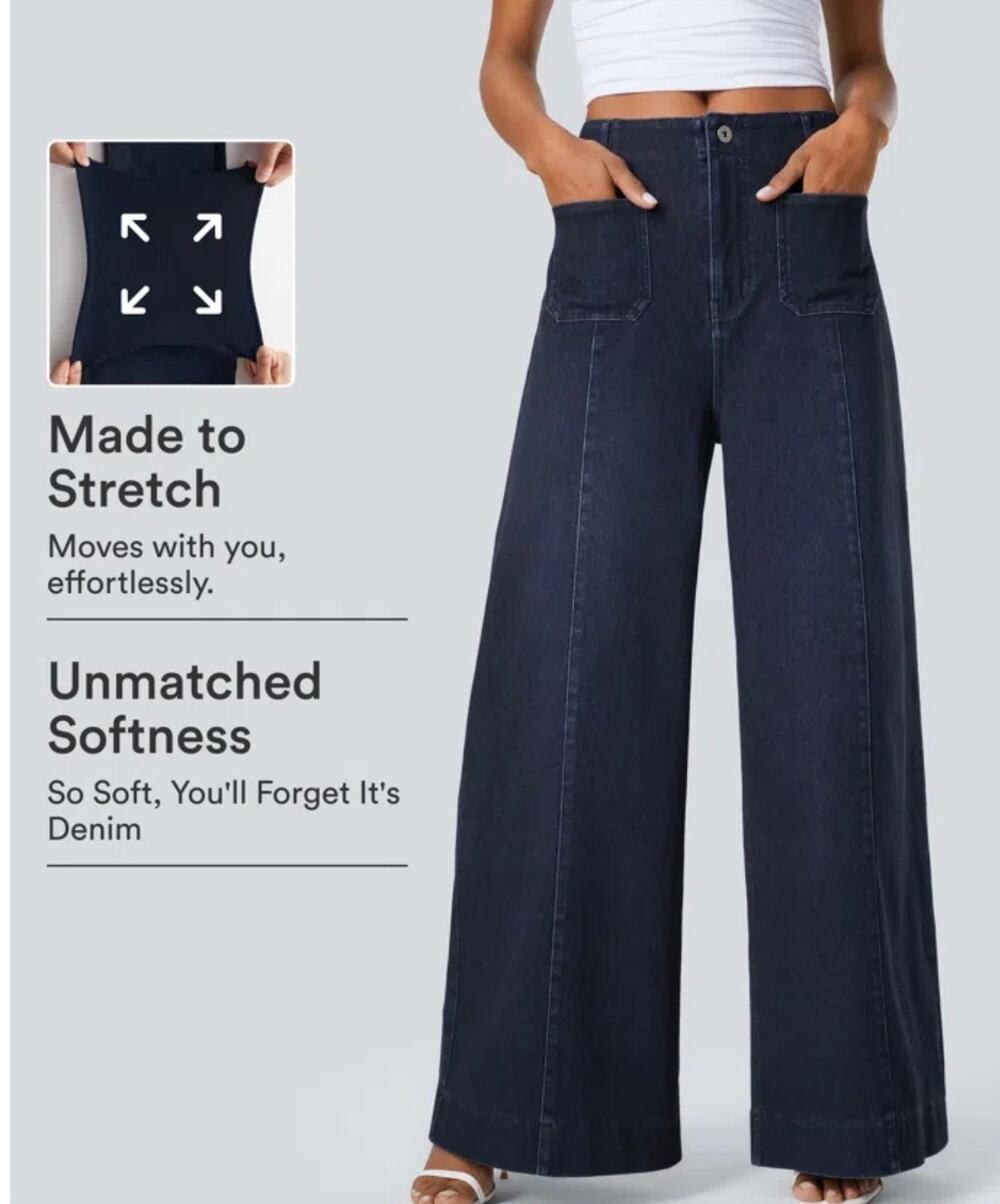 Halara Flex™ High Waisted Pockets Washed Casual Wide Leg Jeans in Size Small
